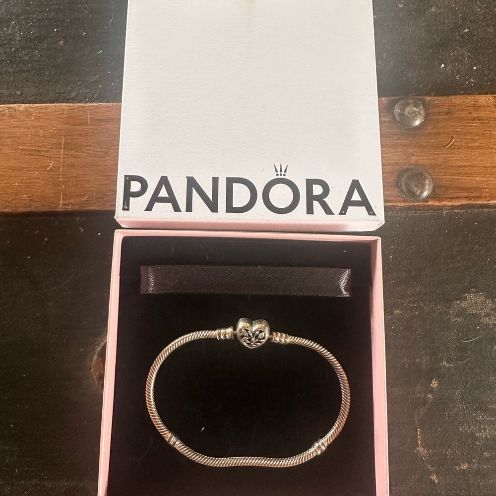Pandora Silver Bracelet with Heart Family Detail
